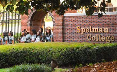 students walk through campus at Spelman College